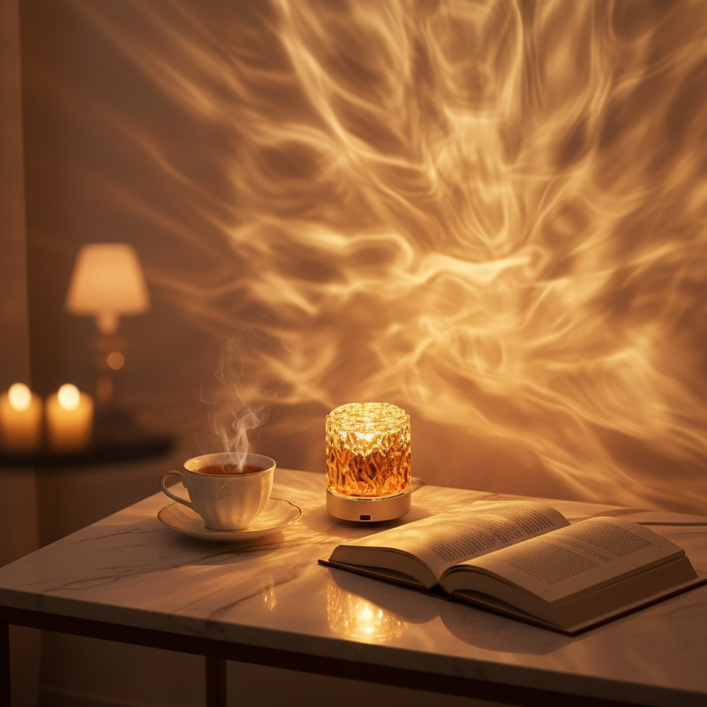 Crystal LED Night Lamp with Wave Light Projection – 16 Colors