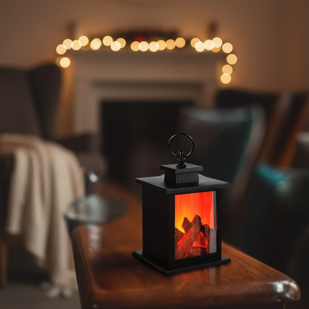 Decorative Fireplace Lantern with Flame Effect